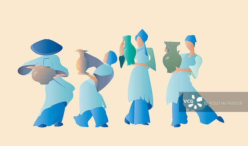 中国传统文化艺术瓷器与民族少女图图片素材