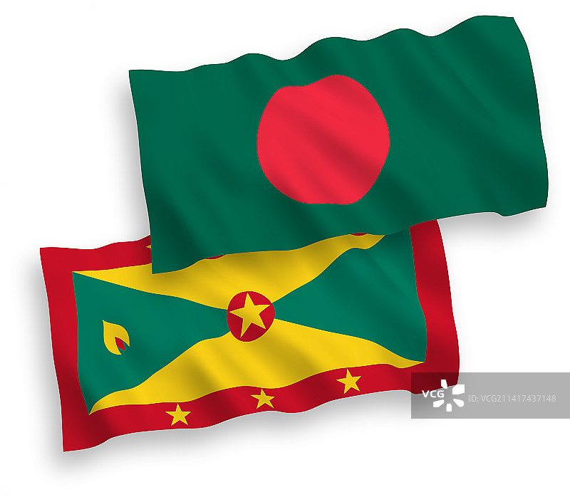 格林纳达和孟加拉国国旗，白色背景图片素材