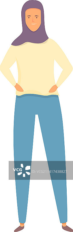 穿着牛仔裤的阿拉伯妇女卡通形象图片素材