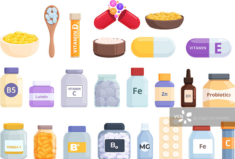 膳食补充剂图标卡通合集图片素材