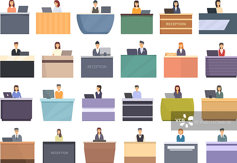 卡通女性接待员工作图标集图片素材