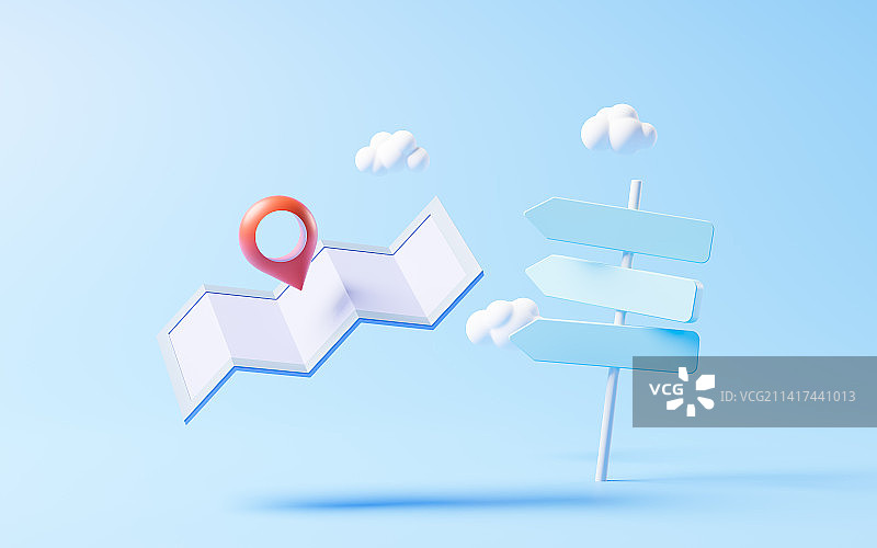 路标与旅行主题3D渲染图片素材