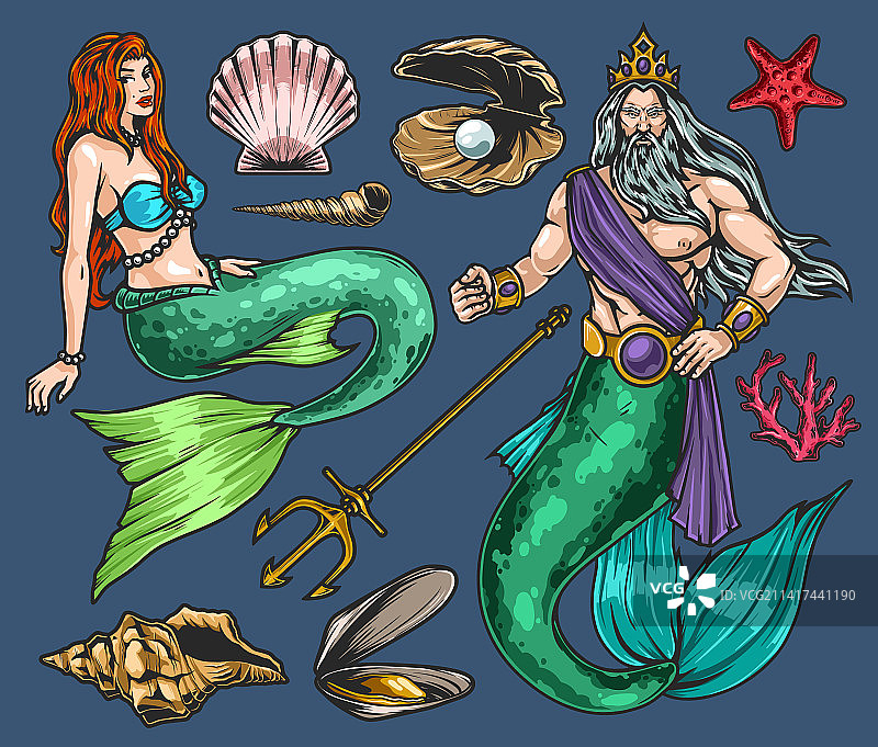 海洋生物彩色贴纸套装图片素材