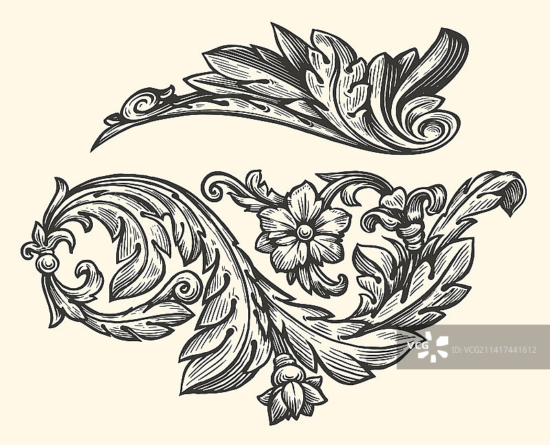 华丽的漩涡花卉装饰图案图片素材