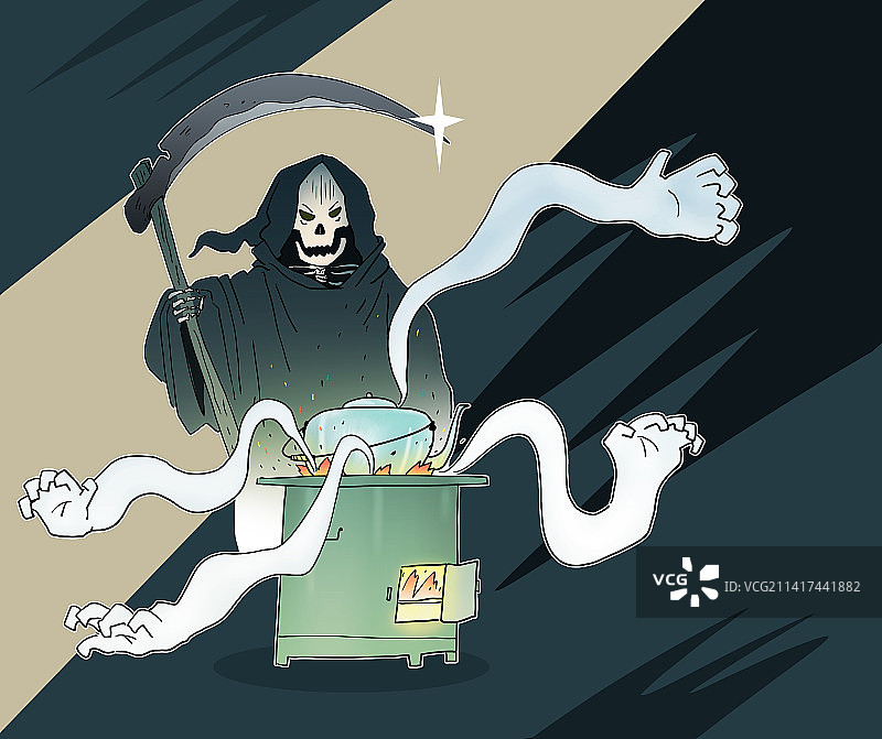 万圣节死神来了科幻插画图片素材