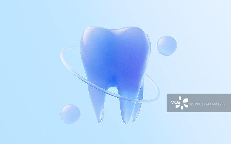 蓝色玻璃材质牙齿3D渲染图片素材