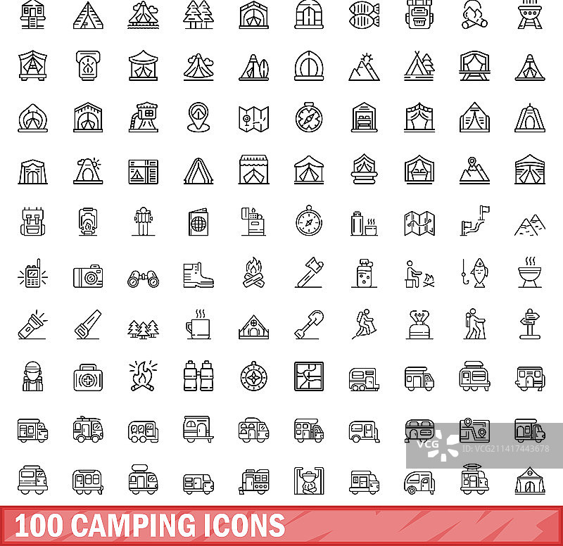 100个露营图标轮廓样式图片素材