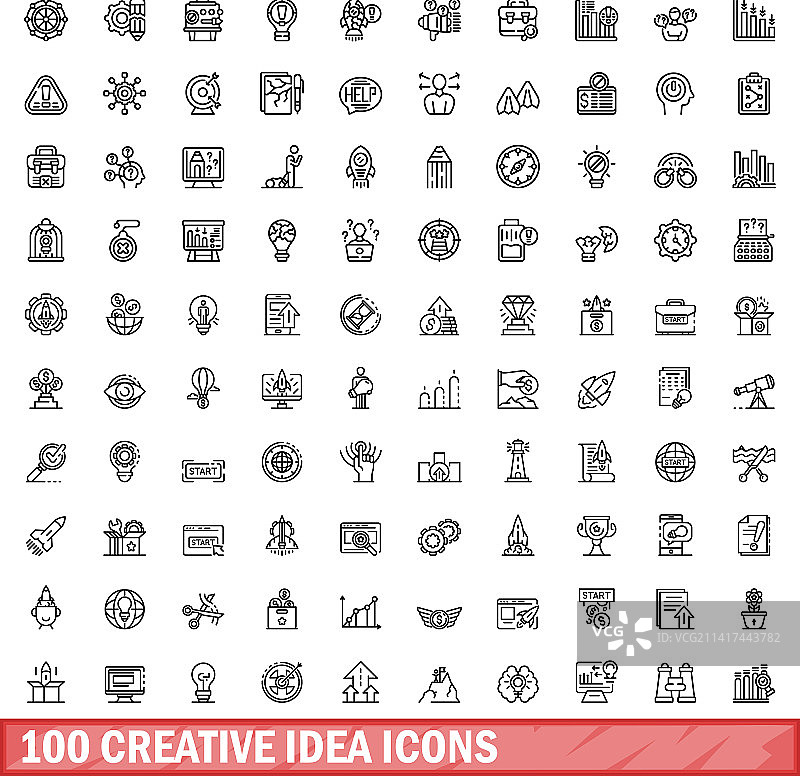 100个创意想法图标轮廓样式合集图片素材