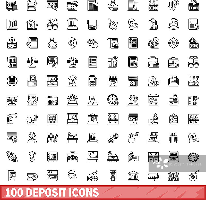 100个存款图标集轮廓风格图片素材