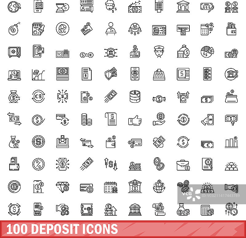 100个存款图标集轮廓风格图片素材