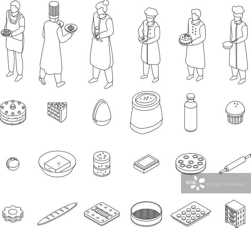 糕点师线稿图标集图片素材