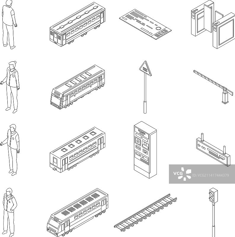 电力火车司机图标轮廓集图片素材