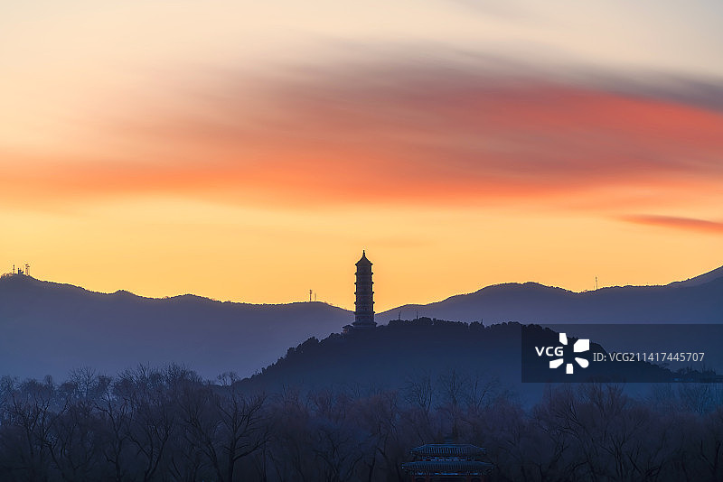 北京颐和园傍晚日落晚霞图片素材