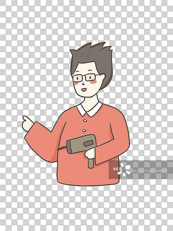 手拿工具的男孩安装插画元素图片素材