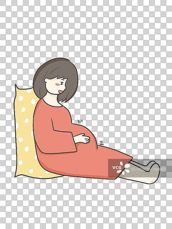 年轻妈妈坐在地上抚摸肚子中的宝宝插画人物元素图片素材
