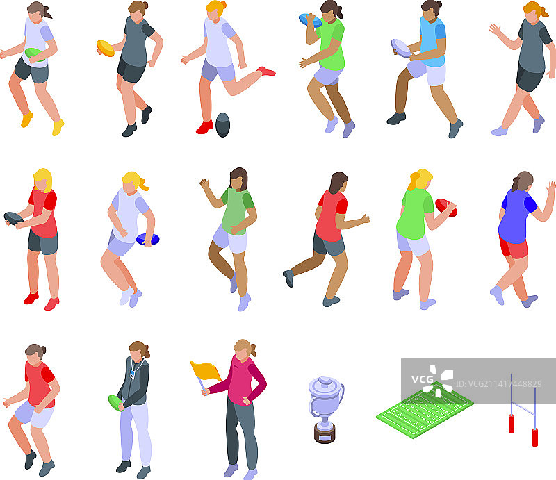 女子橄榄球运动员图标2.5D图图片素材