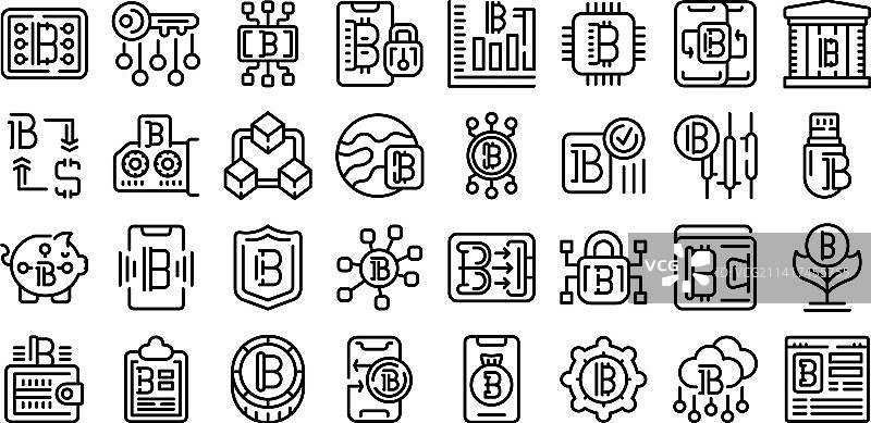 比特币钱包图标轮廓集图片素材