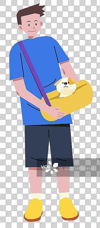 年轻人青年男孩男生外出户外出行萌宠卡通时尚潮男元素插画图片素材