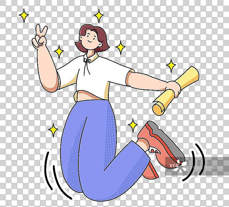 可爱跳跃跳起女孩女生欢乐毕业季大学生元素插画图片素材