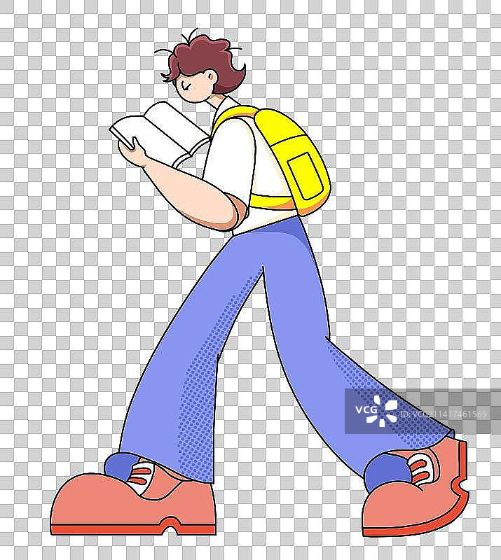 阳光朝气中学生学习认真看书进步走路侧身卡通可爱女生插画图片素材