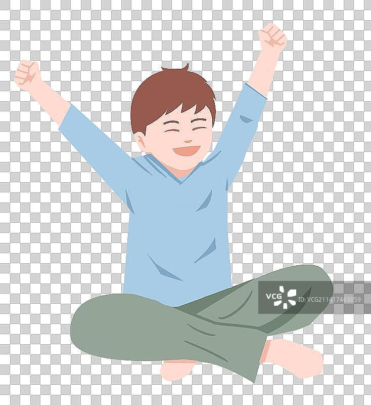 卡通小时候童年回忆美好小学生小孩坐欢乐欢呼抻懒腰插画图片素材