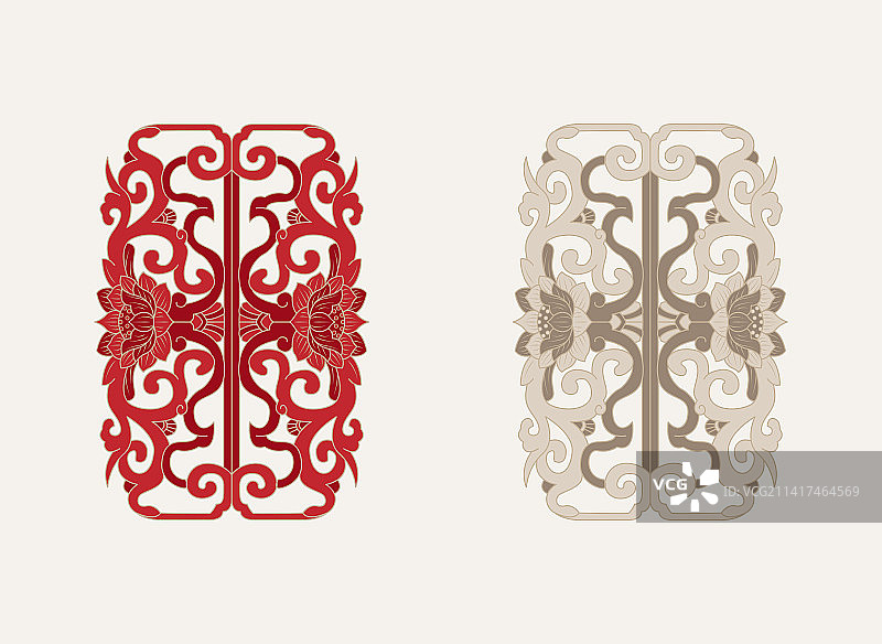 复古对称亚洲模式手绘图案图片素材