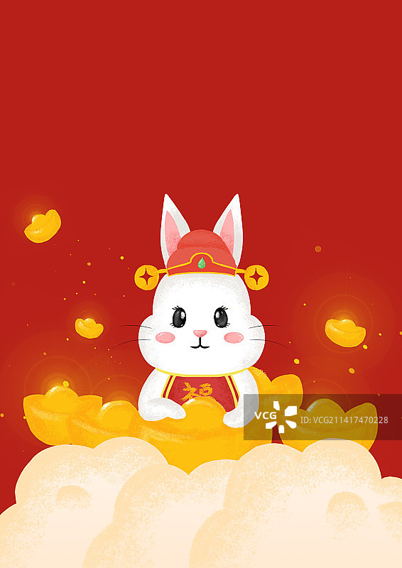 兔年恭喜发财扁平肌理风喜庆插画图片素材
