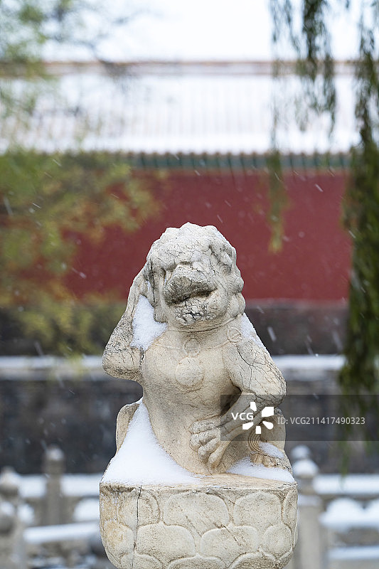 雪中的故宫断虹桥石狮子图片素材