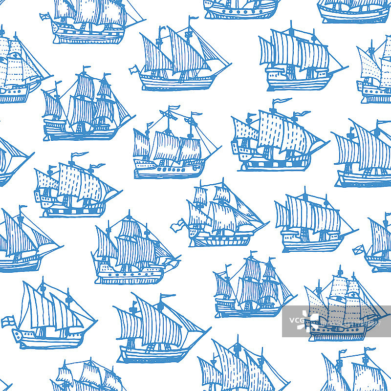 帆船护卫舰无缝图案图片素材