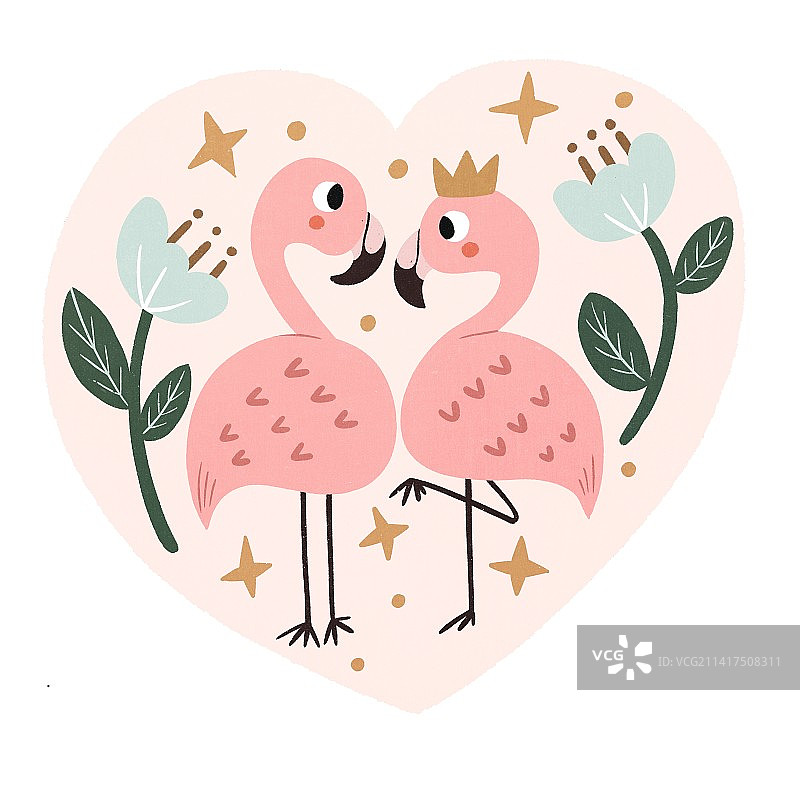 扁平风情人节爱心火烈鸟图片素材