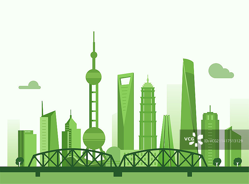单色上海城市天际线图片素材