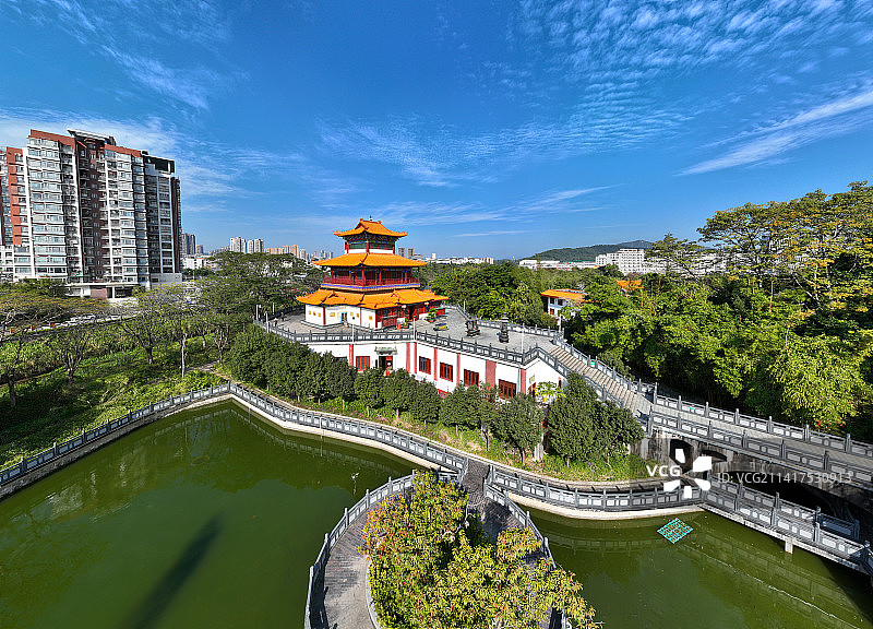 广东省深圳市龙岗区龙园公园龙兴寺航拍图片素材