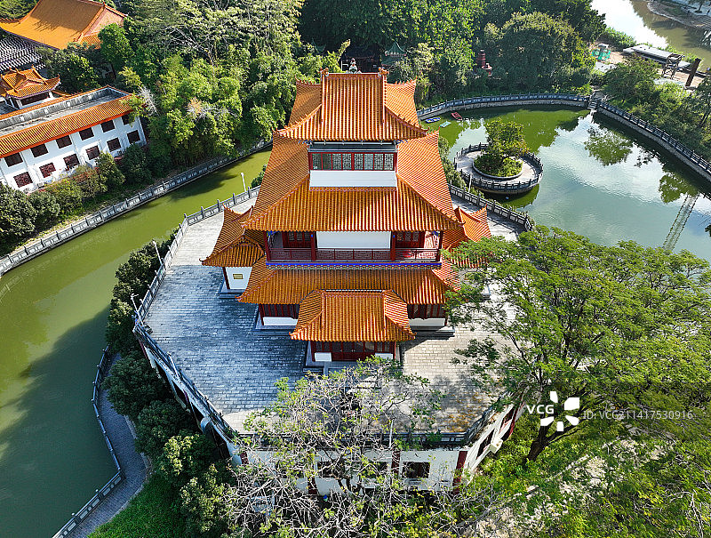 广东省深圳市龙岗区龙园公园龙兴寺航拍图片素材