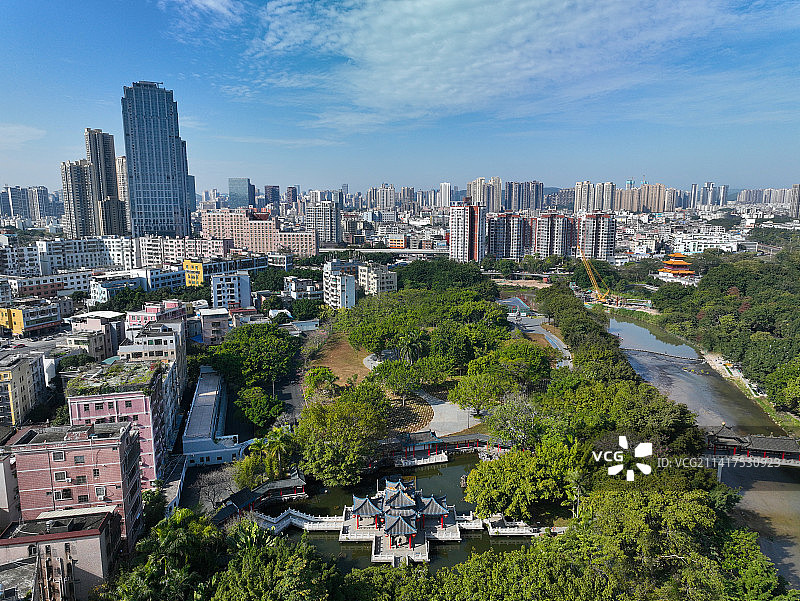 广东省深圳市龙岗区龙园公园龙兴寺航拍图片素材