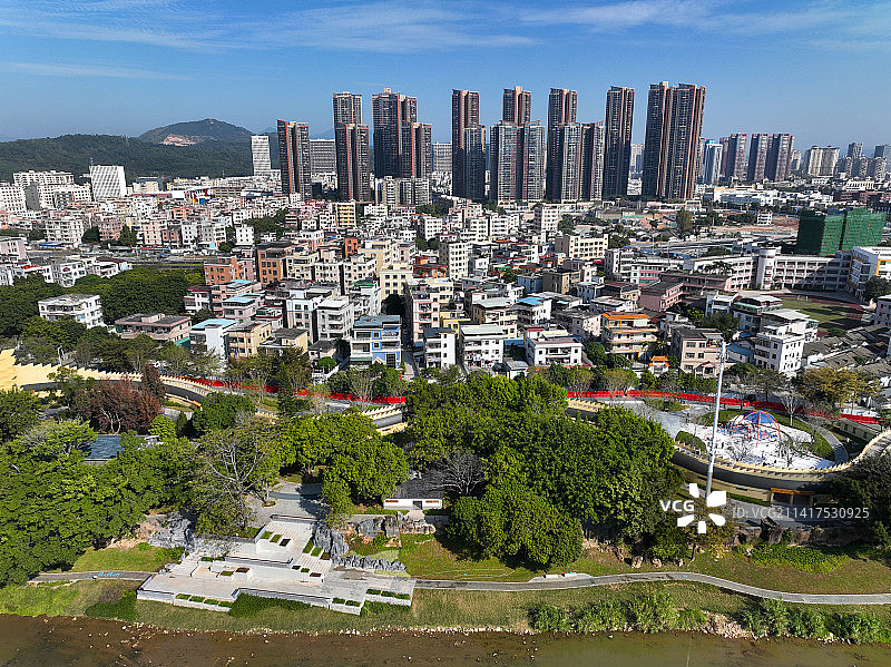 广东省深圳市龙岗区龙园公园龙兴寺航拍图片素材