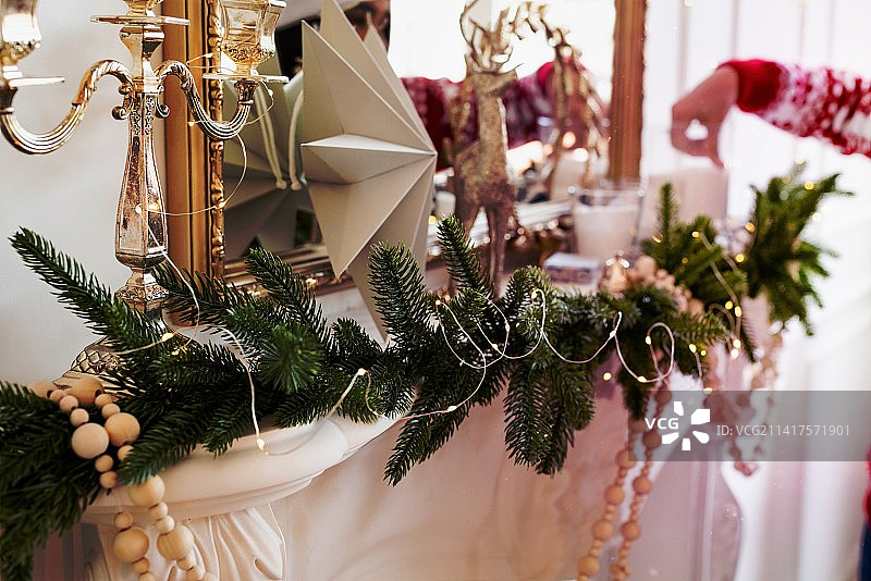 客厅内部圣诞装饰特写图片素材