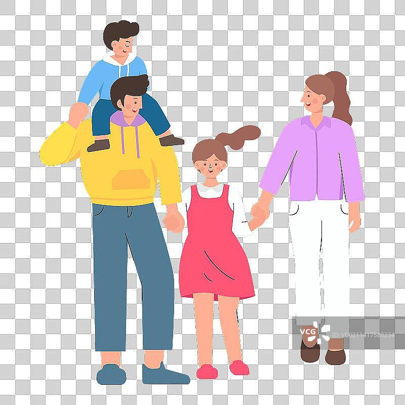 幸福的一家四口户外散步插画素材图片素材