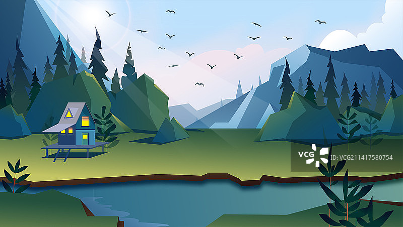 山谷溪边矢量风景图片素材