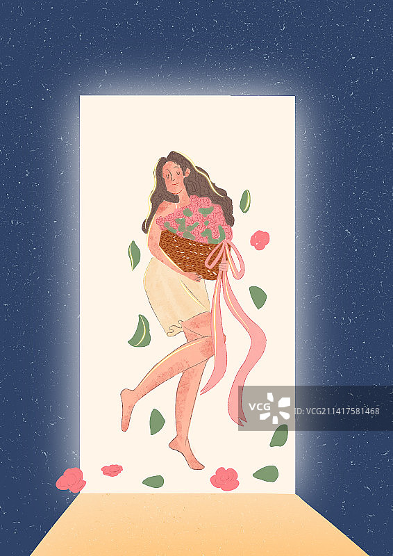 抱花的女孩图片素材