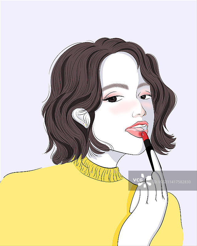 矢量女孩化妆涂口红图片素材