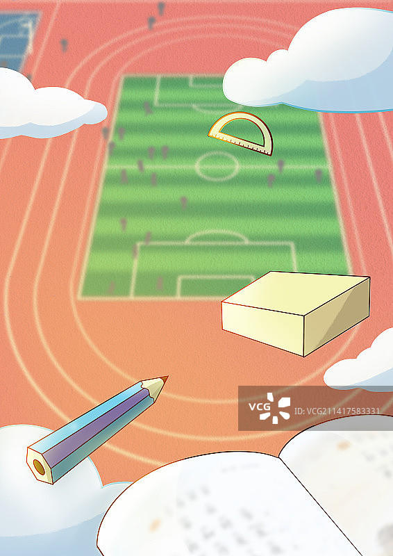 文具飞向学校俯视操场背景图片素材