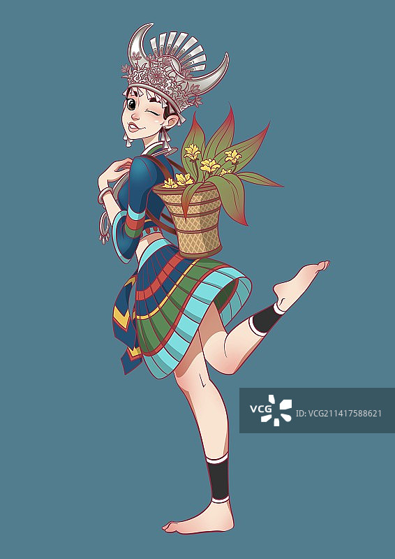 采药的苗族女孩图片素材