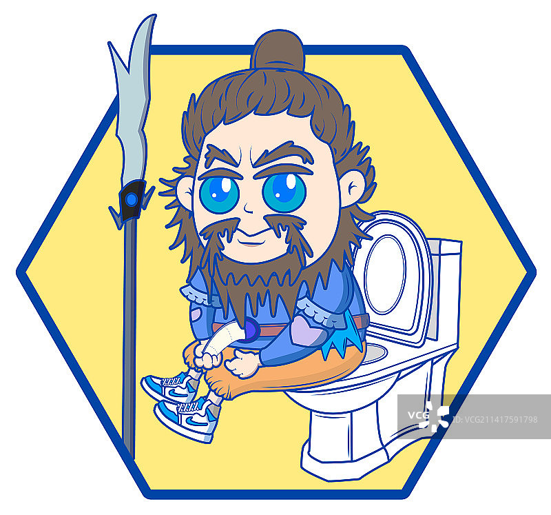 卡通张飞坐马桶图片素材