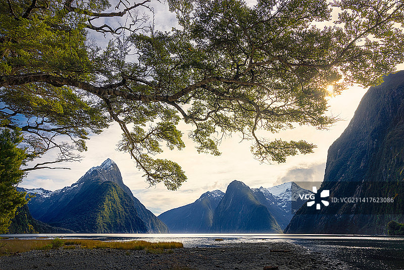 新西兰米尔福德峡湾湖光山色美景图片素材