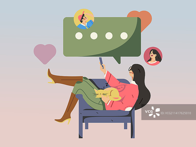 虚拟的人物社交沟通概念商业扁平矢量手绘插画图片素材