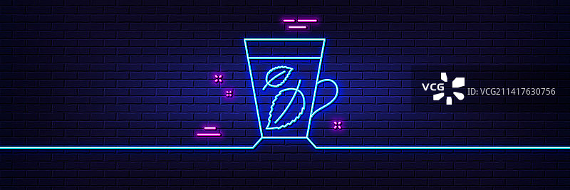 薄荷茶线条图标新鲜草本饮品霓虹灯效果图片素材