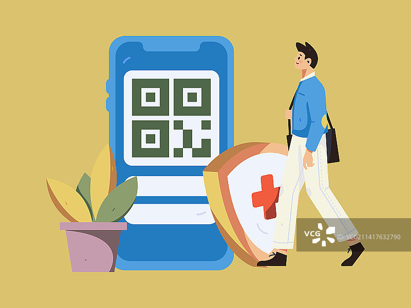 绿码医生防疫抗疫扁平矢量概念运营插画图片素材