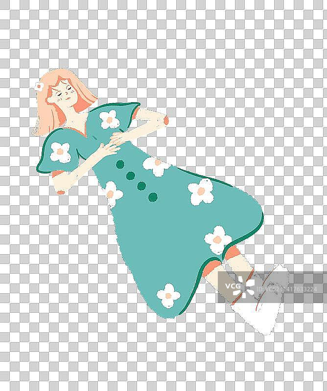 穿裙子的少女躺着休息插画图片素材