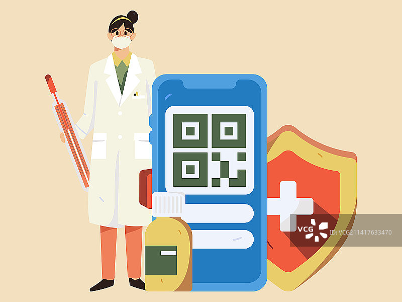 绿码医生防疫抗疫扁平矢量概念运营插画图片素材