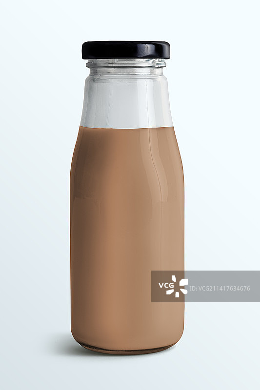 玻璃瓶装新鲜巧克力牛奶样机，罗马尼亚图片素材